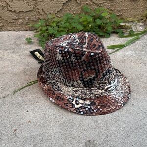 Sequin Fedora Hat - Black and Brown